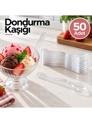 Antpap Ambalaj Dondurma Kaşığı Dalgalı Şeffaf 50 Adet – Tek Kullanımlık Plastik Dondurma Kaşığı