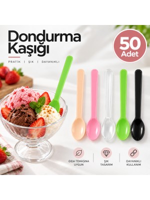Antpap Ambalaj Dondurma Kaşığı Dalgalı Renkli 50 Adet – Tek Kullanımlık Plastik Dondurma Kaşığı