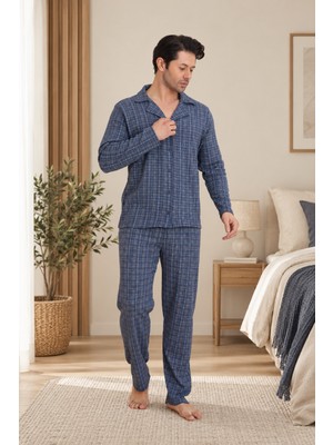 Wordex Falkom 2420 Boydan Düğmeli Interlok Kalın Kumaş Erkek Ev Pijama Takımı