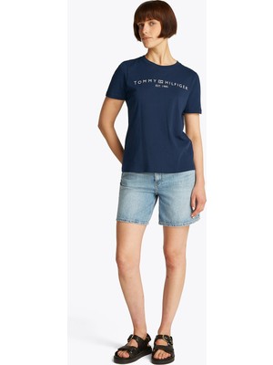 Tommy Hilfiger Regular Corp Logo C-Neck Kadın Lacivert T-Shirt
