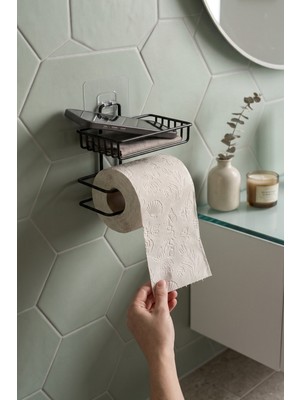 Ntc Metal Lüx Termoplastik Kaplama Yapışkanlı Tuvalet Kağıtlığı Telefon Raflı Banyo Wc Kağıtlık Organizer