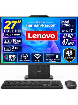 Lenovo Ideacentre 27ILL11 Intel Core U7-256V 16GB 2tb 27'' Fhd Windows 11 Home Aı-Powered Aıo Bilgisayar Siyah F0JW0055TR Snertech