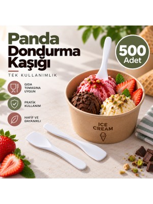 Antpap Ambalaj Panda Dondurma Kaşığı Beyaz 500 Adet – Tek Kullanımlık Plastik Dondurma Kaşığı