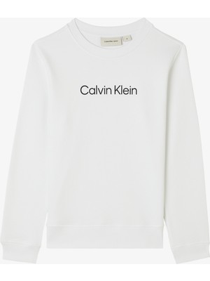 Calvin Klein Jeans Inst. Logo Regular Çocuk Beyaz Sweatshirt