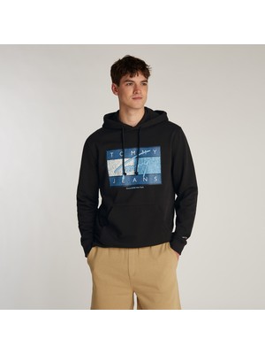 Tommy Hilfiger Tommy Jeans Reg Dna Flag Twist Hood Ext Erkek Siyah Sweatshirt