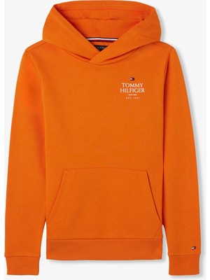 Tommy Hilfiger Logo Puff Print Çocuk Turuncu Hoodie