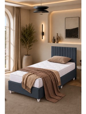 Setay Baza Seti, Alessa Tek Kişilik Baza Başlık Maxi Yatak Seti, Antrasit - 100X200 cm