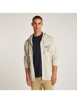 Tommy Hilfiger Tommy Jeans Reg Sig Twist Zipthru Ext Erkek Bej Sweatshirt