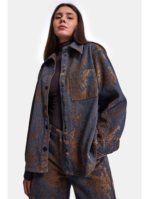 It's Basic Kadın Kahve Kot 1W6-202 Oversize Özel Kumaş Tasarım Denim Ceket Gömlek