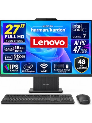 Lenovo Ideacentre 27ILL11 Intel Core U7-256V 16GB 512GB 27'' Fhd Windows 11 Home Aı-Powered Aıo Bilgisayar Siyah F0JW0055TR Snertech