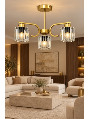 Esslight Asel 3’lü Eskitme Plafonyer Kristal Taşlı Avize Salon Mutfak Yatak Odası