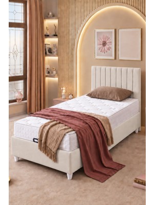 Setay Baza Seti, Alessa Tek Kişilik Baza Başlık Maxi Yatak Seti, Krem - 100X200 cm