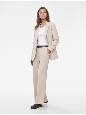 Koton Uzun Kollu Cepli Düğmeli Çizgili Oversize Blazer Ceket