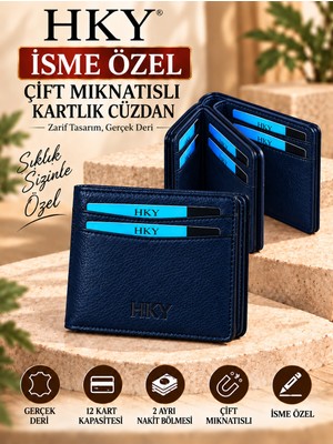 Hky Isme Özel Hakiki Deri Çift Mıknatıslı Erkek Cüzdan Kartlık – Çok Bölmeli Ince Tasarım