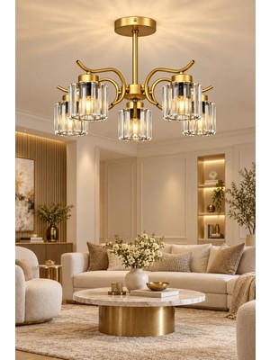 Esslight Miliç 5 Li Eskitme Kristal Taşlı Salon Mutfak Yatak Odası Avize