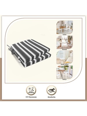 Monolisse Stripe 2'li Fermuarlı Bağcıklı Sandalye Minderi Gri 40 x 40 cm