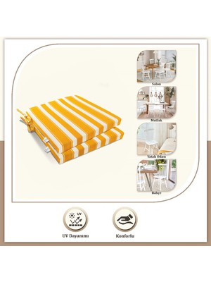 Monolisse Stripe 2'li Fermuarlı Bağcıklı Sandalye Minderi Sarı 40 x 40 cm