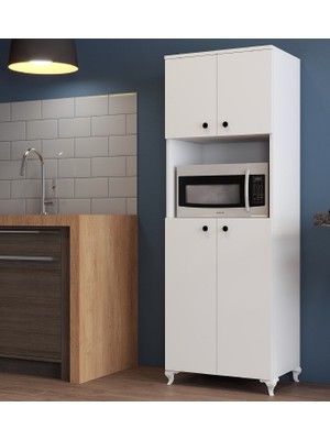 Moxen Mobilya Mikrodalga Fırın Dolabı Beyaz Suntalam Malzeme 173x60x42 cm Modern Tasarım