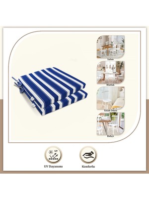 Monolisse Stripe 2'li Fermuarlı Bağcıklı Sandalye Minderi Mavi  40 x 40 cm