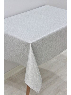 Dede Ev Tekstil Elyaf Astarlı Gri Keten Desenli Silinebilir PVC Muşamba Masa Örtüsü Uzun Ömürlü Kullanım 100 x 140 cm