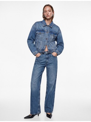 Koton Pamuklu Klasik Yaka Uzun Kollu Cepli Düğmeli Denim Ceket
