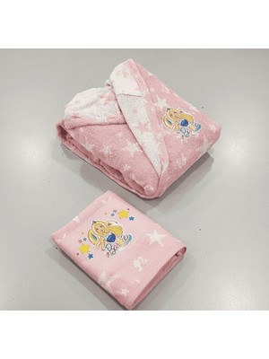 Özdilek Free Set  Barbıe Star Pembe Bornoz Seti Pamuk 5-6 Yaş Kız Çocuklar İçin Yıldız Desenli