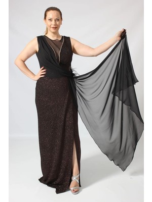 Moda Berray 2411 Bel Aksesuar Detaylı Şifon Fukuro Kombin Abiye Elbise Bakır