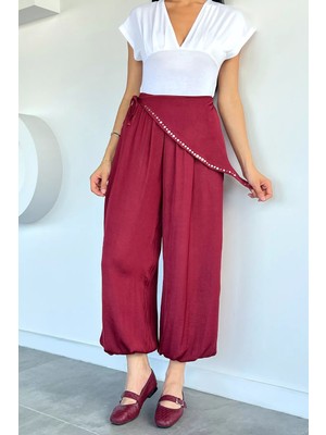 Gülseli Kadın Bandanalı Saten Şalvar Pantolon P-00022771