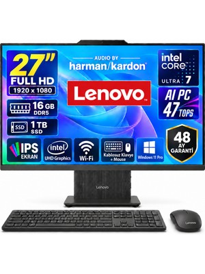Lenovo Ideacentre 27ILL11 Intel Core U7-256V 16GB 1tb 27'' Fhd Windows 11 Pro Aı-Powered Aıo Bilgisayar Siyah F0JW0055TR Snertech