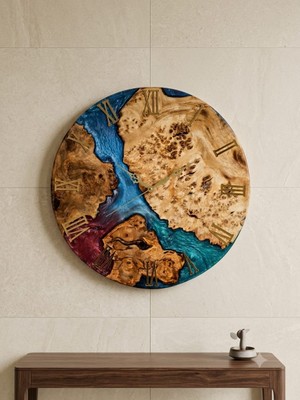 Rusticwood Epoksi ,ceviz Ağacı, Ahşap Duvar Saati, El Yapımı, Sessiz Mekanizma, 40X40