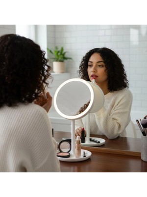 Eco Lounge LED Işıklı Yuvarlak Makyaj Aynası – Dokunmatik Ayarlanabilir Işık Tonlu, 360 Derece Döner Masaüstü Profesyonel Makyaj ve Cilt Bakım Aynası BX40