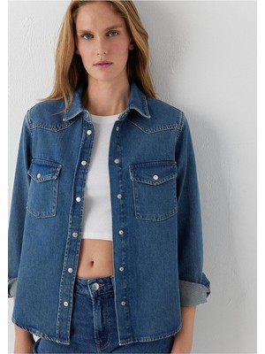 Mavi M1210819-A3846 Angela Mid Blue Classic Denim Kadın Jean Gömlek