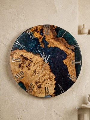 Rusticwood Epoksi ,ceviz Ağacı, Ahşap Duvar Saati, El Yapımı, Sessiz Mekanizma, 40X40