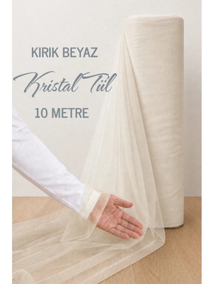 Azra Kına Kırık Beyaz Süsleme Tülü, 10 Metre Nişan Tülü Bohça Tülü, Gelin Damat Düğün Konvoy Kapı Valiz Süsleme, Ekru Kristal Tül, Hediye Süsü, 1000 cm