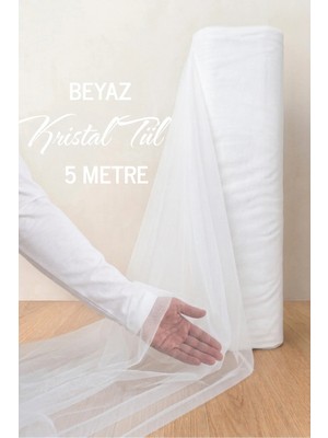 Azra Kına Beyaz Süsleme Tülü, 5 Metre Nişan Tülü Bohça Tülü, Gelin Damat Düğün Konvoy Kapı Valiz Süsleme, Kristal Tül, Hediye Süsü, 500 cm