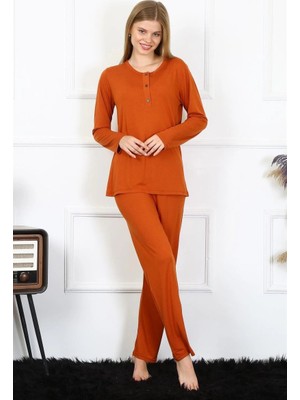 Beru Kadın Penye Uzun Kol Patlı Pijama Takım Kiremit Beru Najmaddin