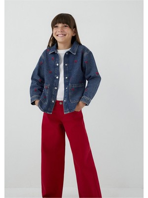 Mavi M7210002-A4164 Luyu Dark Bow Embroidery Denim Kız Çocuk Jean Gömlek