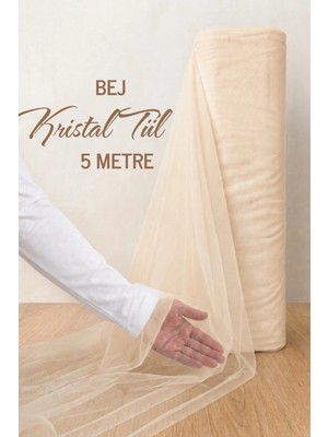 Azra Kına Bej Süsleme Tülü, 5 Metre, Nişan Tülü Bohça Tülü, Gelin Damat Düğün Konvoy Kapı Valiz Süsleme, Kristal Tül, Hediye Süsü, 500 cm
