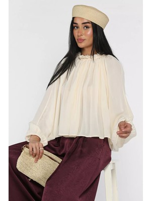 Gülseli Perry Kadın Yarasa Kol Pileli Bluz P-00022653