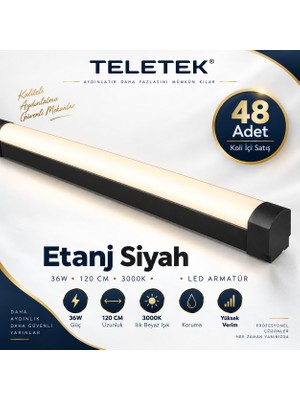 Teletek 36W 3000K Gün Işığı LED Etanj Siyah Bant Armatür - 48 Adet