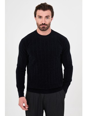 MCR Fitilli Slim Fit Bisiklet Yaka Şönil Erkek Triko Kazak