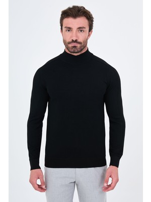 MCR Düz Slim Fit Yarım Balıkçı Yaka Kolu Fitilli Pamuk Erkek Triko Kazak