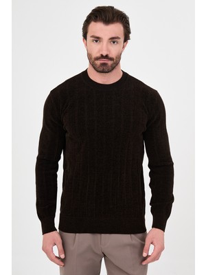 MCR Fitilli Slim Fit Bisiklet Yaka Şönil Erkek Triko Kazak