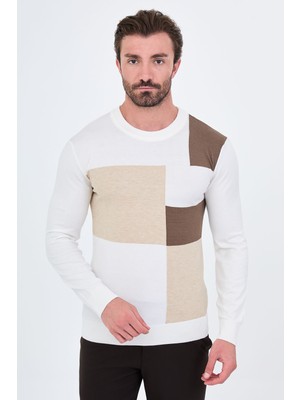 MCR Parça Desenli Slim Fit Bisiklet Yaka Kaşmir Erkek Triko Kazak