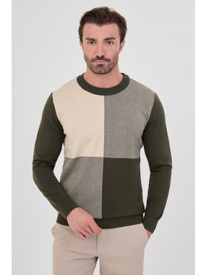 MCR Kare Desenli Slim Fit Bisiklet Yaka Kaşmir Erkek Triko Kazak