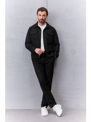 MCR Düz Slim Fit Gömlek Yaka Düğmeli Torba Cepli Pantolonu Ipli Erkek Mont Pantolon