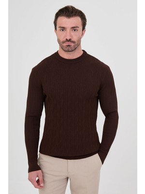MCR Örgü Desenli Slim Fit Bisiklet Yaka Pamuk Erkek Triko Kazak