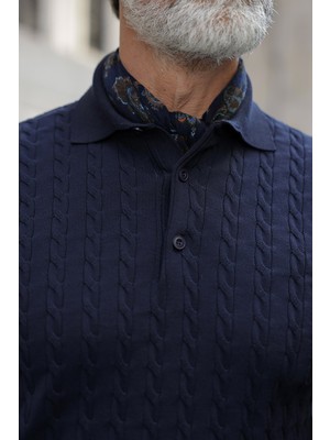 MCR Örgülü Slim Fit Polo Yaka Düğmeli Kaşmir Erkek Triko Kazak