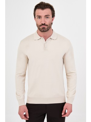 MCR Düz Slim Fit Polo Yaka Metal Düğmeli Pamuk Erkek Triko Kazak