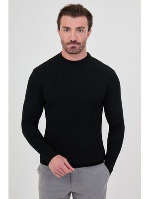 MCR Örgü Desenli Slim Fit Bisiklet Yaka Pamuk Erkek Triko Kazak
